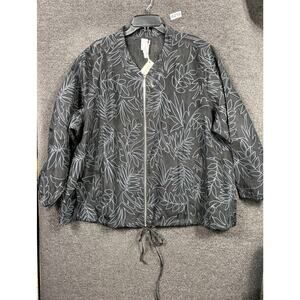 WynneLayers Jacket Womens Size 3X Black Gray Leaf Print Zip Front Drawstring